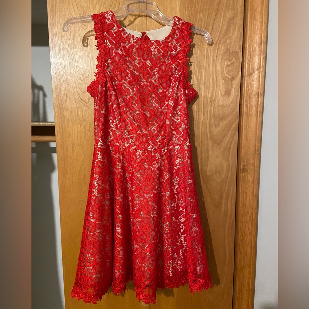 Francesca’s Red Lace Dress with Keyhole Back